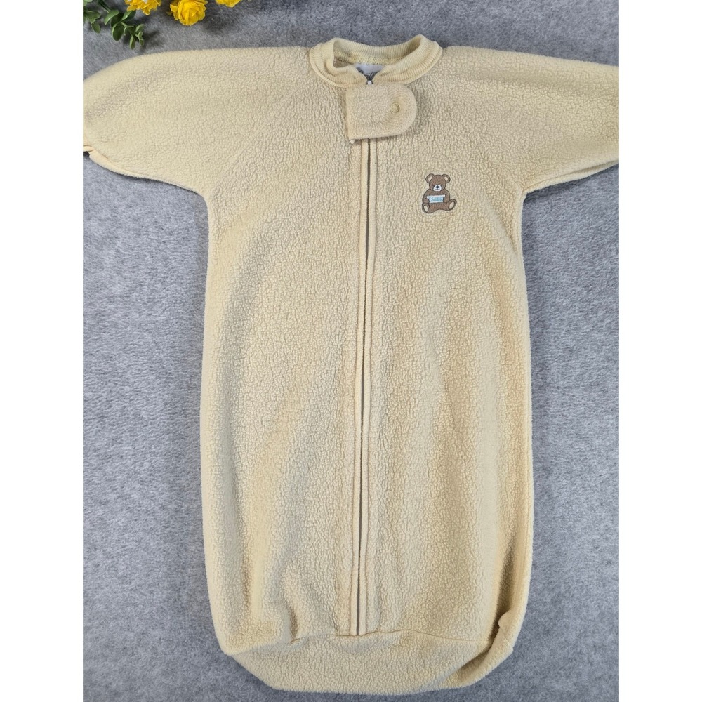 Vintage Y2K Carter's Sleep Bag 0-3m Yellow Pastel Fleece Teddy Bear 2000